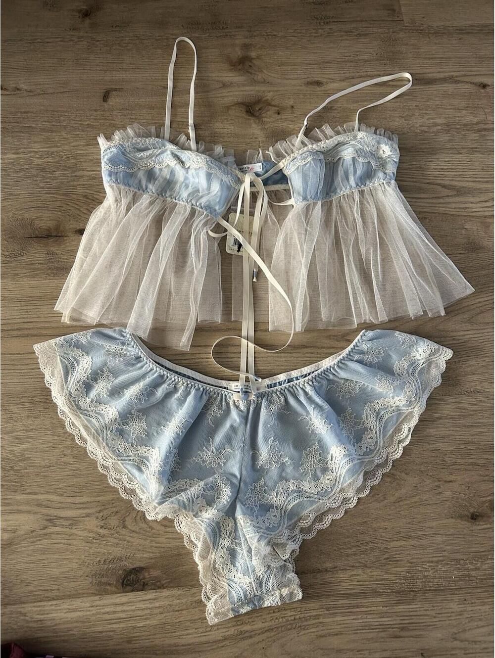 Free People Intimately Nightcall Boudoir Pajama Set in Blue M-top S-bottom